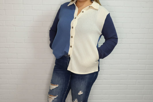 Colorblock Waffle Top with Pockets