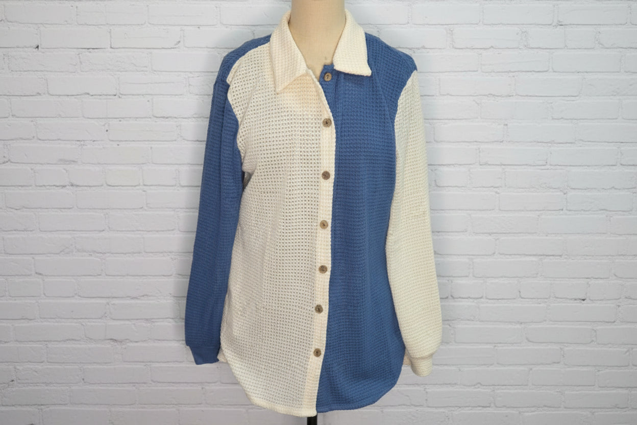 Colorblock Waffle Top with Pockets