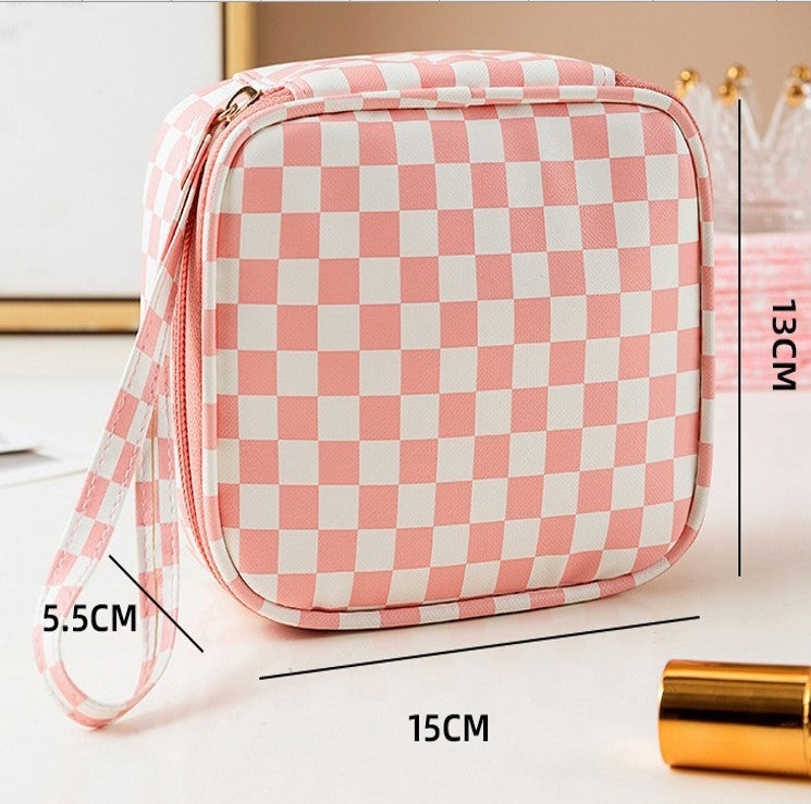 Pink Checkered Cosmetic Pouch