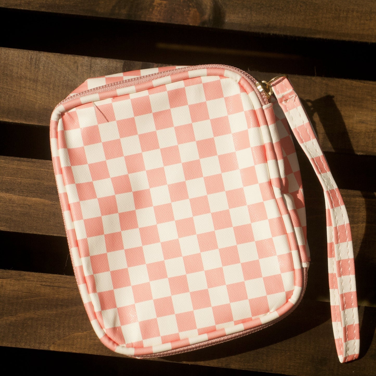 Pink Checkered Cosmetic Pouch