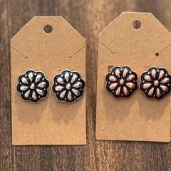 Western Concho Flower Stud Earrings