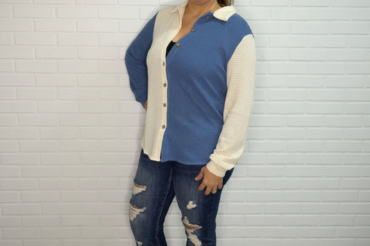 Colorblock Waffle Top with Pockets