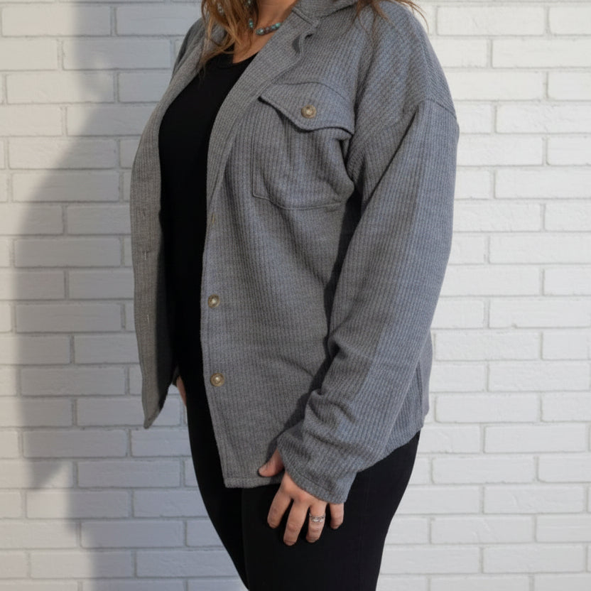 Grey Button-Up Shacket Top