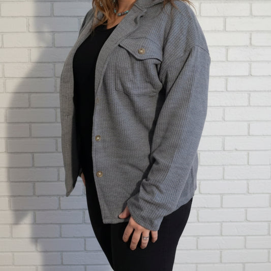 Grey Button-Up Shacket Top